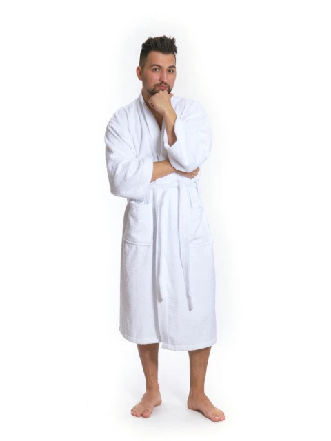 Pánský bavlněný župan model KIMONO s výšivkou 01 White