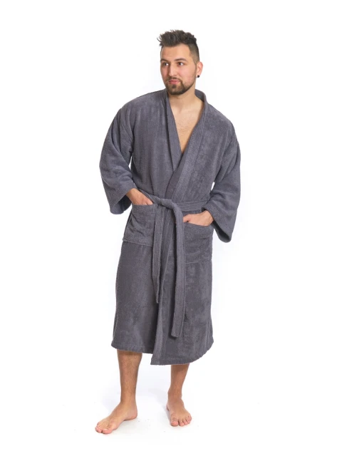 Pánský bavlněný župan model KIMONO s výšivkou 02 Dark Grey
