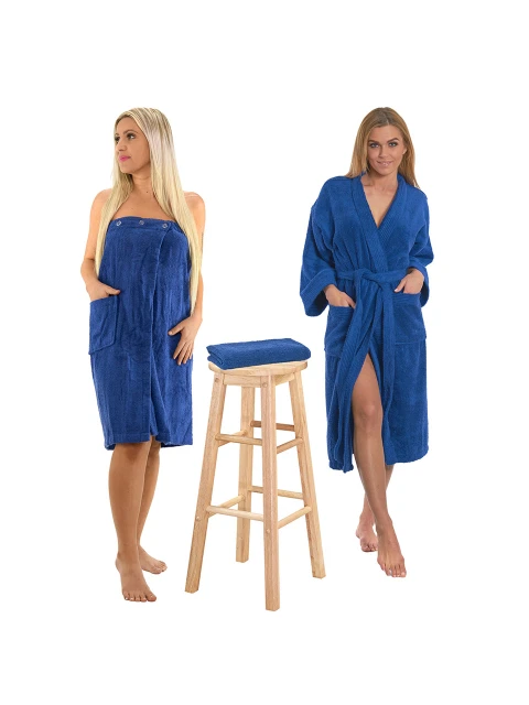Sada Navy Blue: župan KIMONO + dámský saunový kilt + osuška