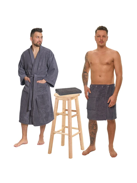 Sada Dark Grey: župan KIMONO + pánský saunový kilt + osuška