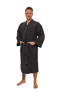 Pánský bavlněný župan model KIMONO 05 Black Chocolate