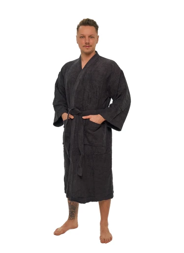 Pánský bavlněný župan model KIMONO 05 Black Chocolate