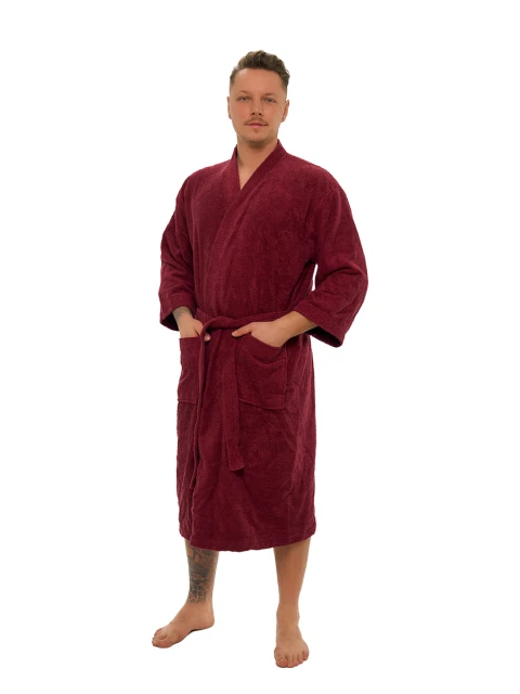 Pánský bavlněný župan model KIMONO s výšivkou 04 Bordeaux