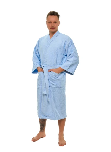 Pánský bavlněný župan model KIMONO 06 Light Blue