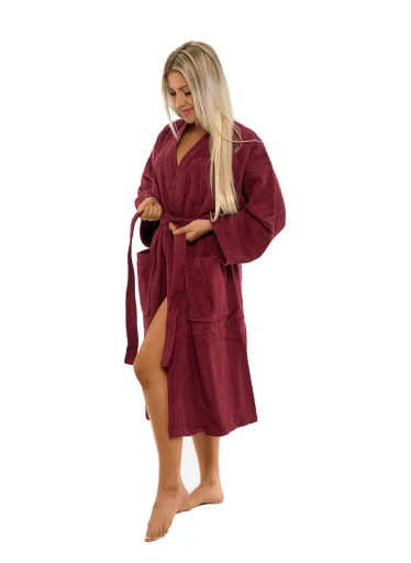 Dámský bavlněný župan model KIMONO 04 Bordeaux