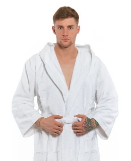 Pánský bavlněný župan s kapucí 01 White