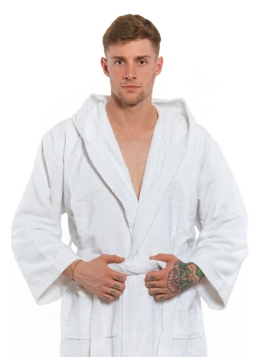 Pánský bavlněný župan s kapucí 01 White