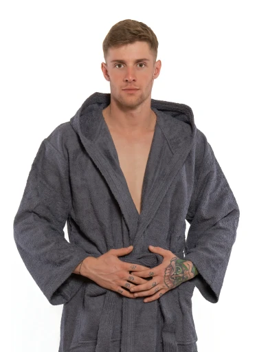 Pánský bavlněný župan s kapucí 02 Dark Grey