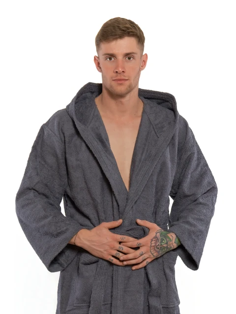 Pánský bavlněný župan s kapucí 02 Dark Grey