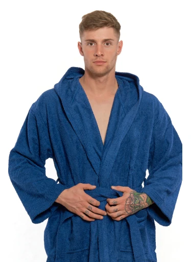 Pánský bavlněný župan s kapucí 03 Navy Blue