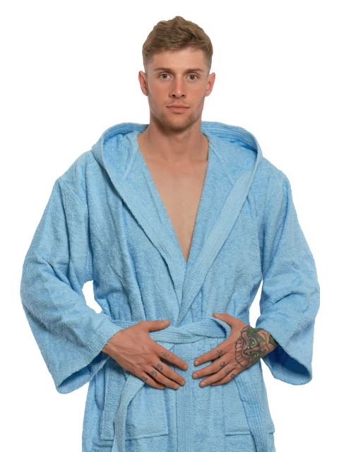Pánský bavlněný župan s kapucí 06 Light Blue