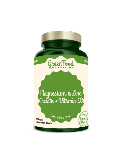 GreenFood Hořčík a Zinek Cheláty + Vitamín D3 90 kapslí