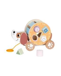 TookyToy Dřevěný tahací pejsek s kostkami
